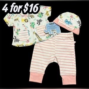 C j p  Baby 3 Piece Set  Top, Pants, And Cap For Girls. 0-3 Months 4/$16